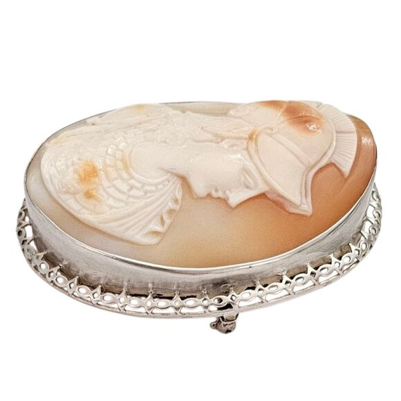Sterling Silver Shell Carved Cameo Brooch Large Pin - Picture 5 of 13